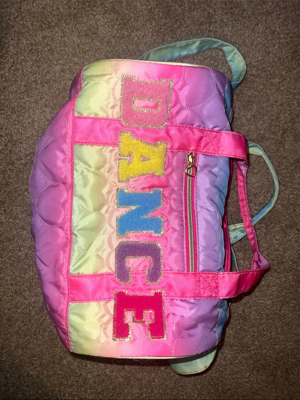 Kids Pink Rainbow 'DANCE' Quilted Tote Bag
